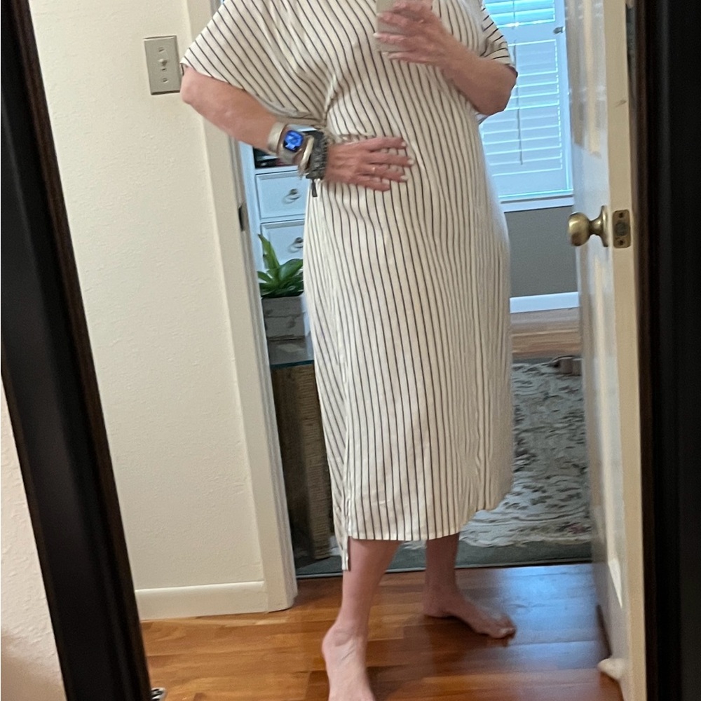 Mother of Pearl White and Black Striped High Low Dress Linen